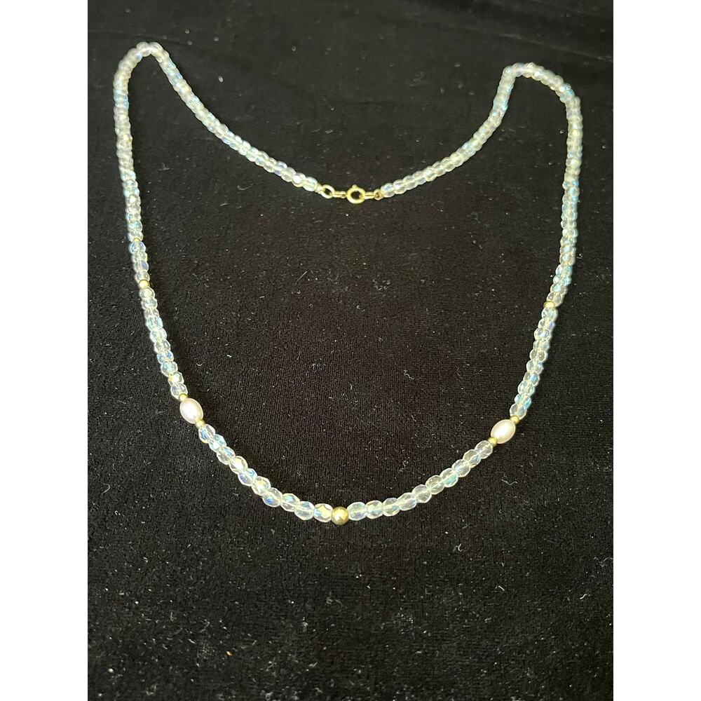 Vintage AB Crystal Necklace with 14k gold and Freshwater Pearl accents 1710